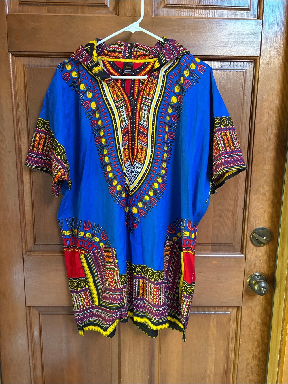 T.I.A Blue Dashiki Hooded Shirt with Multicolor Tribal Print